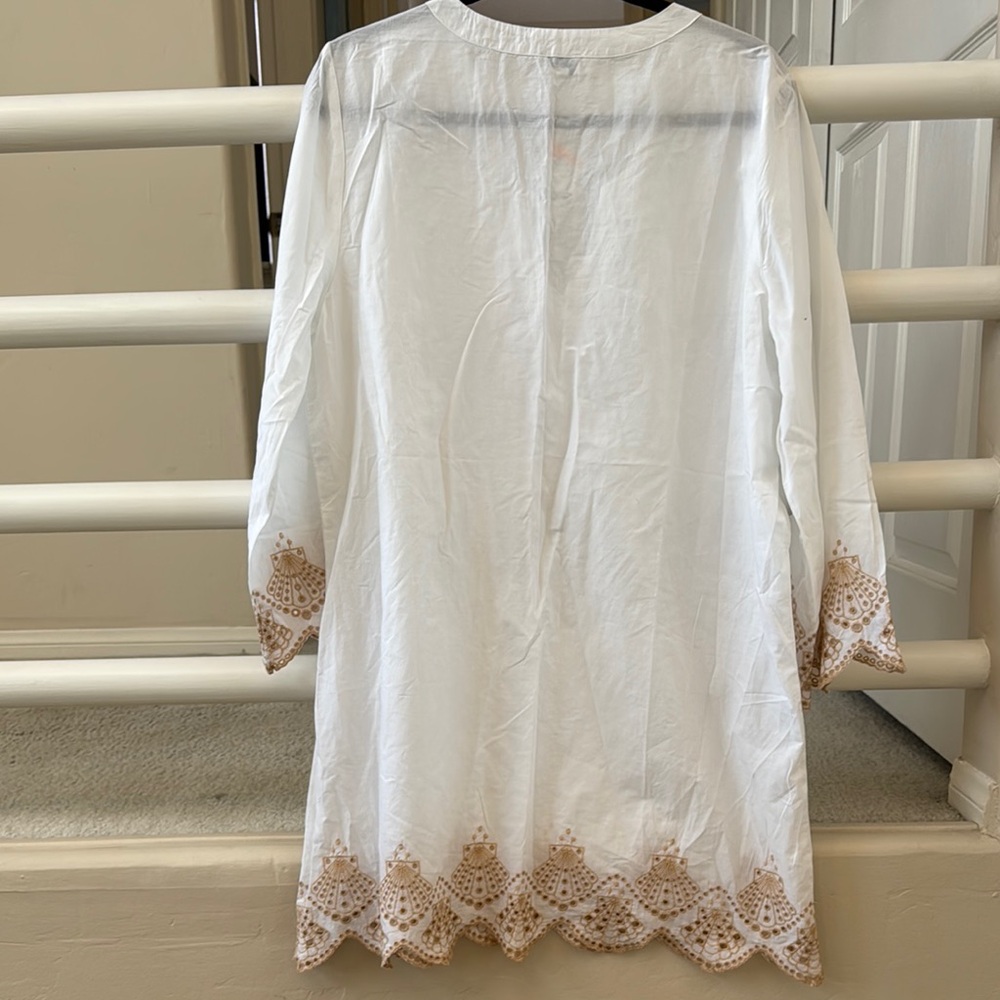 J Crew White Beach Tunic with Tan Sea Shell Eyelet Trim SZ L NWOT - Picture 4 of 4